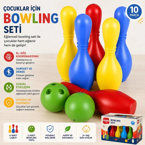 Zuzu Toys Bowling Seti 6 Lobut 2 Top Renkli Eğitici Çocuk Oyuncağı ürün görseli 1