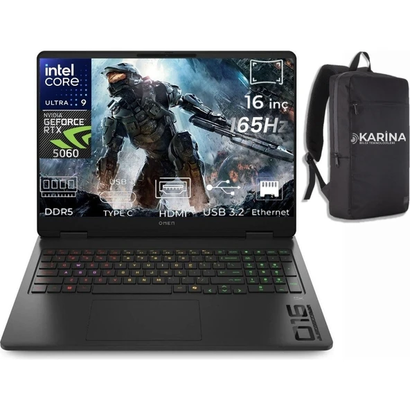 HP Omen Slim 16-AN0000NT Ultra 9 285H BQ3Z2EA-K02 96GB 1tb RTX5060 8gb Freedos 16" Wuxga Gaming Laptop & Karina Çanta ürün görseli 1