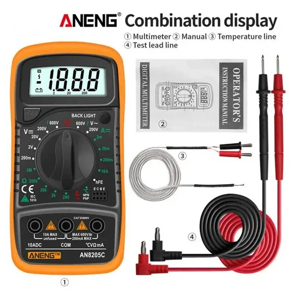 Aneng AN8205C Dijital Multimetre (Sarı) - Resim 10