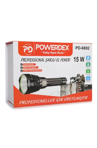 Pd-6692 15 Watt 1000 Lümen Profesyonel Şarjlı El Feneri ürün görseli 1