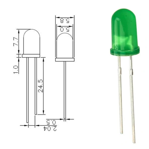 5mm Led Yeşil Diyot Diffused 1 Adet - Resim 2