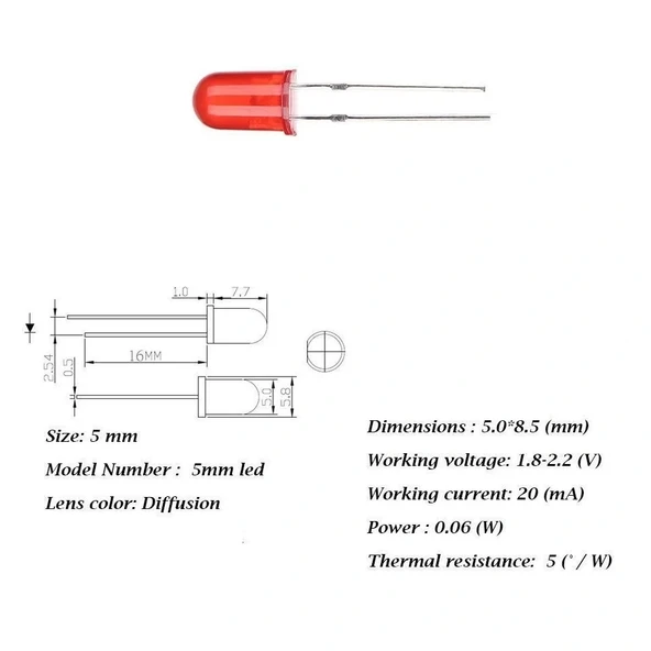 5mm Led Kırmızı Diyot Diffused 1 Adet - Resim 3