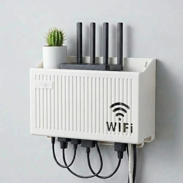 Duvar Tipi Wi-Fi Modem Saklama Kutusu(Beyaz) - Kablo Düzenleyici Router Raf Organizer (5250) ürün görseli 1