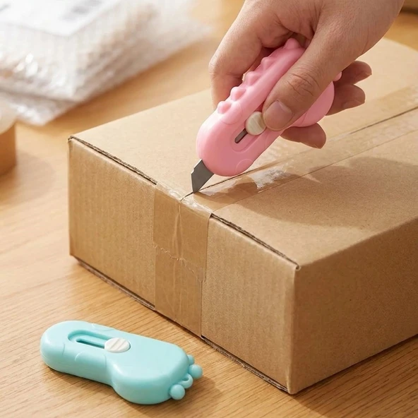 Dinozor Tasarımlı 2 li Mini Makas ve Falçata Seti - Pratik Kargo Paket Açıcı Aparat (5250) ürün görseli 1