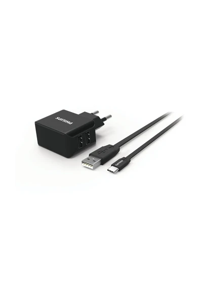 Philips DLP2502C Duvar Şarj Cihazı & Type-C Kablo, Siyah ürün görseli 1