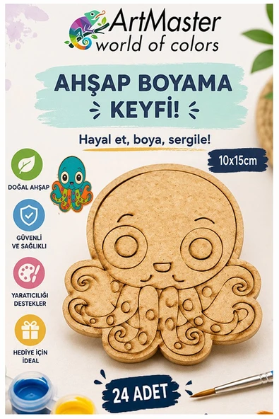 Ahşap Boyama Ahtapot 24 Adet 10x15cm Boyama Deniz Figürü Etkinlik Çoçuk Gelişim Motor Beceri Kreş Anasınıfı ürün görseli 1