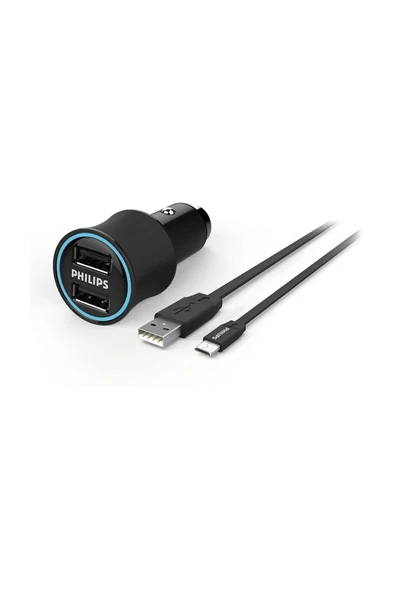 Philips DLP2553V Araç içi Şarj Cihazı & Micro Usb Kablo, Siyah ürün görseli 1