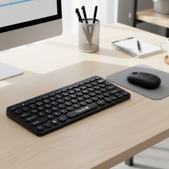 Kablosuz Lacivert Bluetooth Klavye Mouse Seti - Yuvarlak Tuşlu Tasarım, Türkçe Q Dizilim, Taşınabilir, Ev ve Ofis Kullanımına Uygun (5250) ürün görseli 1