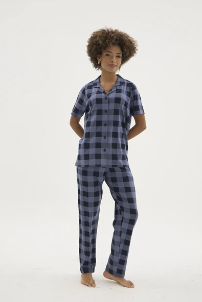Kocabey KKT-26158K Kadın Apaj Yaka Düğmeli Pijama Takımı ürün görseli 1