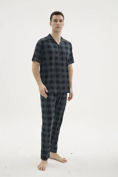 Kocabey KKT-26158 Erkek Apaj Yaka Düğmeli Pijama Takımı ürün görseli 1