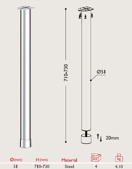 Masa Ayağı 11.850 - 51mm (4 Adet) - Resim 2