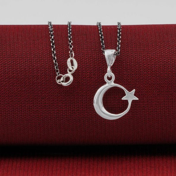 Çift Taraflı Ay Yıldız 925 Ayar Gümüş Kadın Kolye ürün görseli 1