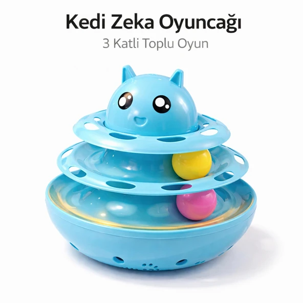 Hacıyatmaz Kedi Oyuncağı 3 Katlı Toplu Zeka Oyuncağı 20x21 cm – Devrilmez Interaktif  Oyuncağı ürün görseli 1
