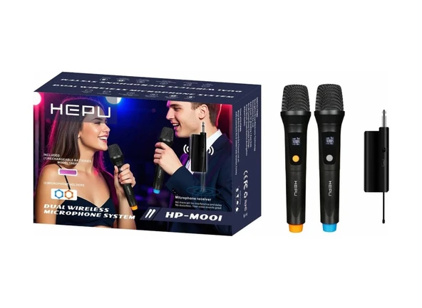 Çiftli Kablosuz Karaoke Mikrofon Sistemi – Dijital Ekranlı, Gecikmesiz Ses Aktarımı, Şarjlı Alıcı ile Pratik ürün görseli 1