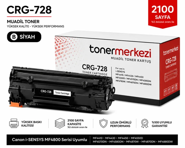 Canon MF4800 Toner CRG728 Muadil Kartuş 2100 Sayfa Siyah ürün görseli 1