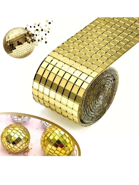 Mucit Home 1 Metre Uzunluğunda Gold Renk Aynalı Mozaik Taşlı Dekor Bandı 4 cm x 1 mt ürün görseli 1