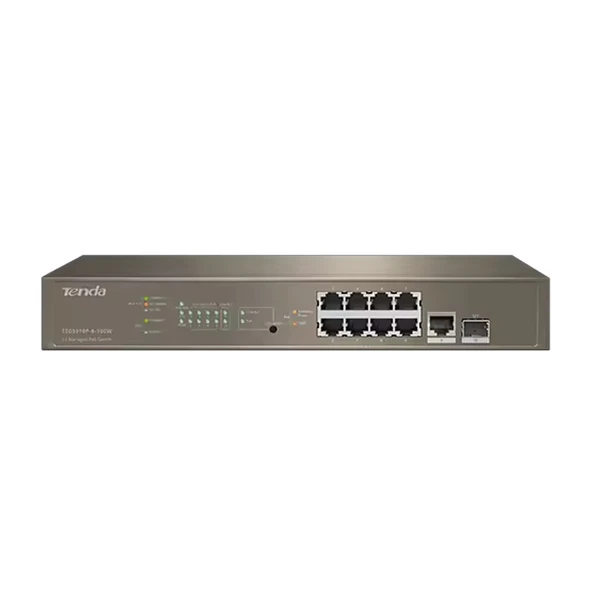 TENDA TEG5310P-8-150W 10 PORT 8 PORT POE+ 1X UPLINK + 1XSFP L3 YÖNETİLEBİLİR RACK MOUNT SWITCH 150W ürün görseli 1