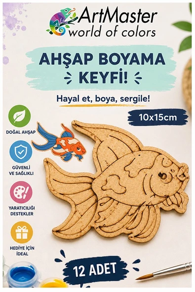 Ahşap Boyama Balık 12 Adet 10x15cm Boyama Deniz Figürü Etkinlik Çoçuk Gelişim Motor Beceri Kreş Anasınıfı ürün görseli 1