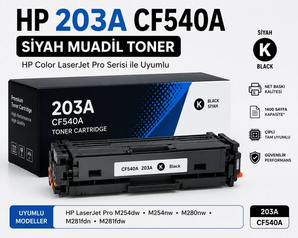 HP M254dw M254nw Yazıcı Uyumlu 203A CF540A Siyah Muadil Toner ürün görseli 1