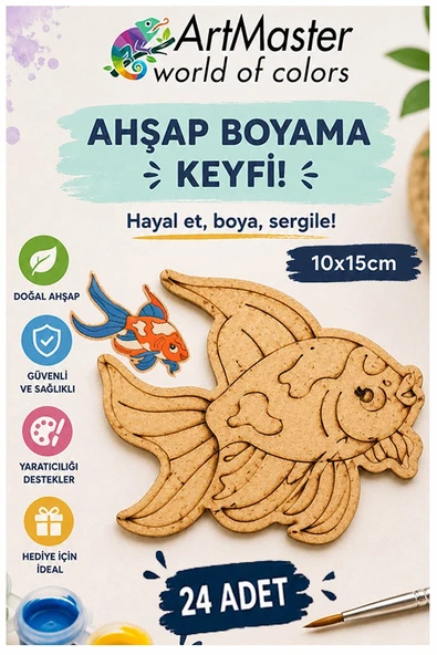 Ahşap Boyama Balık 24 Adet 10x15cm Boyama Deniz Figürü Etkinlik Çoçuk Gelişim Motor Beceri Kreş Anasınıfı ürün görseli 1