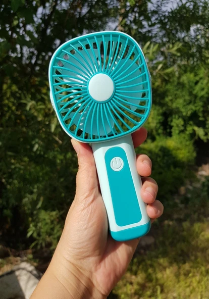 Mini Fan USB Şarjlı Mini El Fanı Taşınabilir Vantilatör 3 Kademeli Sessiz Fan Telefon Tutuculu Mavi ürün görseli 1