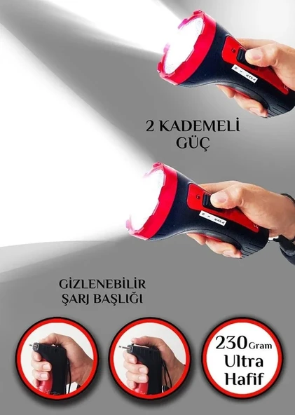 Şarjlı 10w Projektör Led El Feneri 2 Mod Aydınlatmalı Uzun Menzil Işıldak Kambur Fener (2818) ürün görseli 1