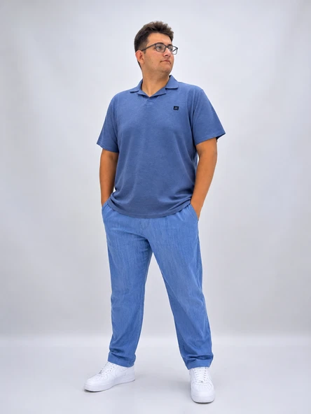 Büyük Beden Yakalı Waffle Kumaş Basic Erkek Tshirt ürün görseli 1