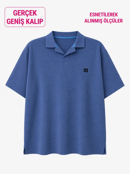 Büyük Beden Yakalı Waffle Kumaş Basic Erkek Tshirt - Resim 2