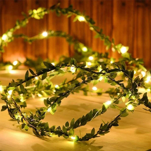 Yapraklı Dekorlu 3 Metre Peri Led Pilli  Işık Yılbaşı Aydınlatma (2818) ürün görseli 1