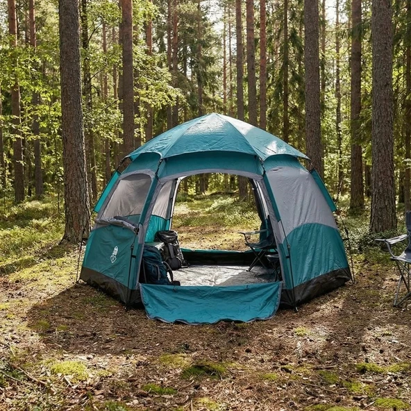 4 Kişilik Otomatik Kamp Çadırı – Altıgen Tasarım, Çift Kapılı, Suya Dayanıklı, Hızlı Kurulumlu Geniş Aile Outdoor Çadırı 240x240x160 cm (2818) ürün görseli 1