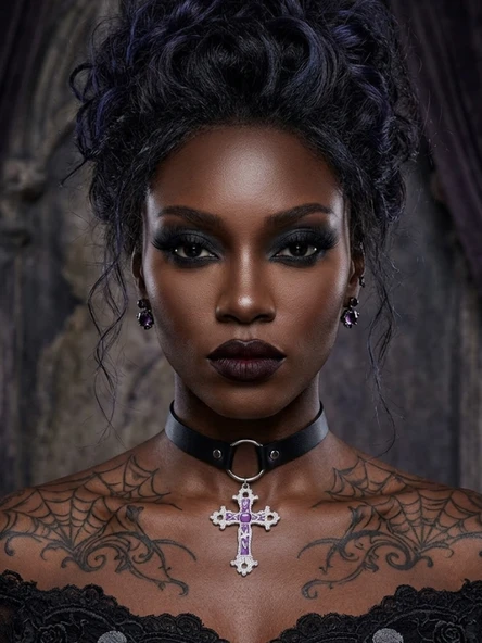 Mor Haç Detaylı Choker Kolye Kadın | Gotik Boyunluk Kolye | Punk Alternatif Moda Aksesuarı | Ayarlanabilir Yaka Kolyesi ürün görseli 1