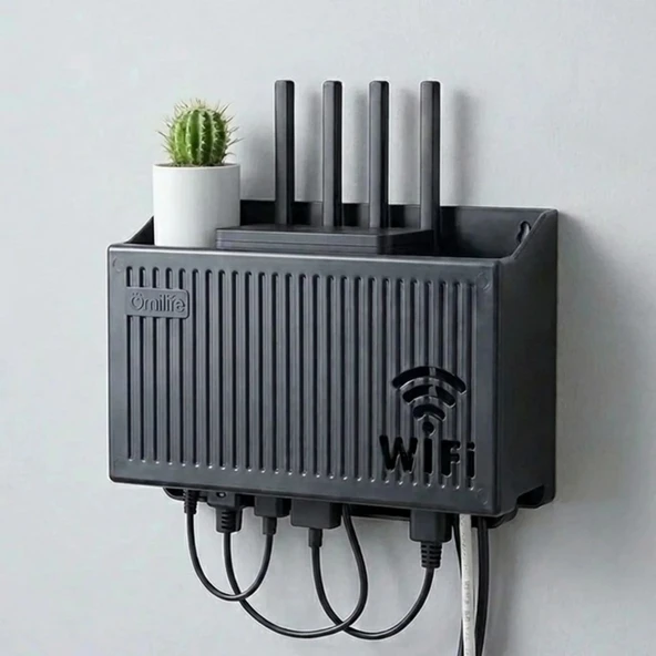 Duvar Tipi Wi-Fi Modem Saklama Kutusu(Siyah) – Kablo Düzenleyici Router Raf Organizer (2818) ürün görseli 1