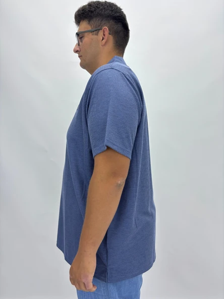 Büyük Beden Yakalı Waffle Kumaş Basic Erkek Tshirt - Resim 6