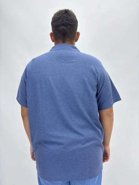 Büyük Beden Yakalı Waffle Kumaş Basic Erkek Tshirt - Resim 7