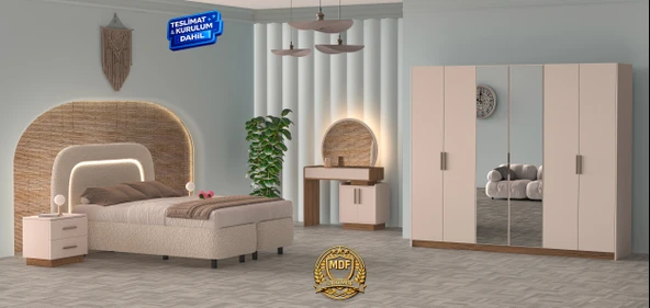 Tuna Yatak Odası Takımı 6 Kapılı Gardırop 100% Mdf  Teslimat  Kurulum Dahil ürün görseli 1