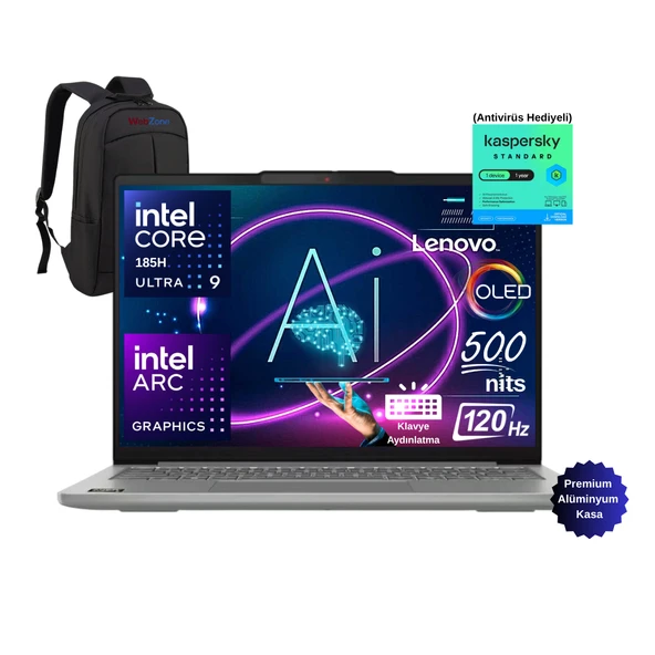Lenovo Ideapad Slim 5 14IMH10 Intel Core Ultra 9 185H 24GB 2TB SSD 14" 2.8k OLED (2880X1800) Windows 11 Pro 83V6004DTR Taşınabilir Bilgisayar - Webzone Çanta Wz6 ürün görseli 1