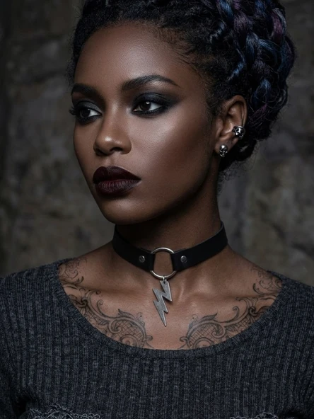 Deri Choker Yıldırım Kolye | Punk Gotik Boyunluk | Kadın Rock Stil Kolye | Ayarlanabilir Siyah Choker | Trendy Takı ürün görseli 1