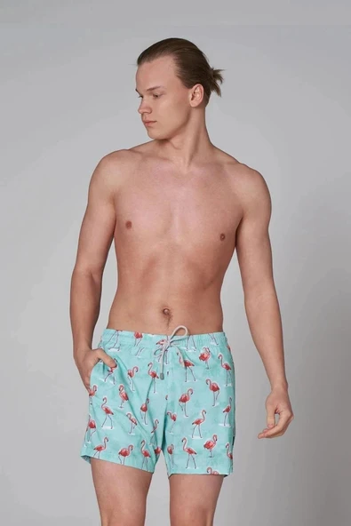 John Frank Gts All Over Prınted Erkek Deniz Şortu JFSSSWL60-FLAMINGO MINT ürün görseli 1
