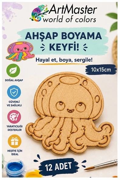 Ahşap Boyama Deniz Anası 12 Adet 10x15cm Boyama Deniz Figürü Etkinlik Çoçuk Gelişim Motor Beceri Kreş Anasınıfı ürün görseli 1