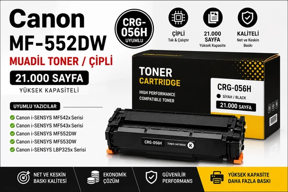 Canon 056H Muadil Toner Çipli Siyah 21.000 Sayfa MF552DW MF553DW Uyumlu ürün görseli 1