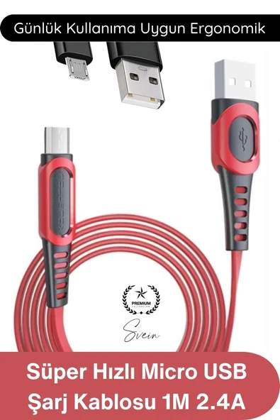 #MicroUSB Süper Hızlı DC01 Micro USB Şarj Kablosu 1M 2.4A Hızlı Veri Aktarım Android Telefon Tablet Powerbank Uyumlu Day ürün görseli 1