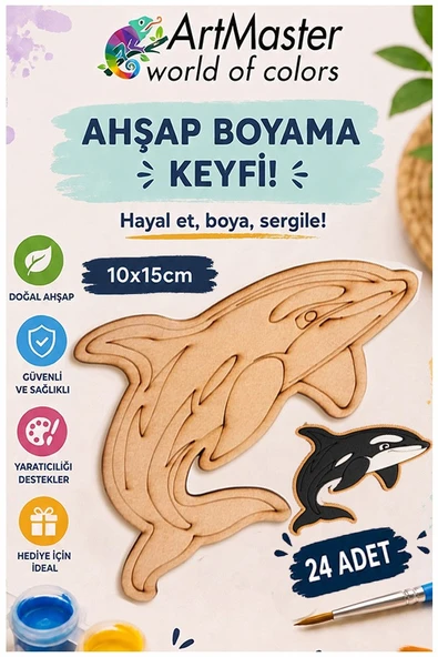 Ahşap Boyama Balina 24 Adet 10x15cm Boyama Deniz Figürü Etkinlik Çoçuk Gelişim Motor Beceri Kreş Anasınıfı ürün görseli 1