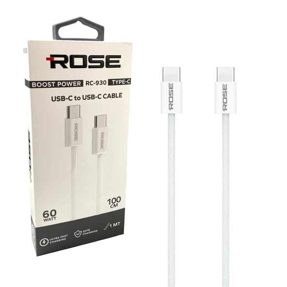 Rose RC-930 Type-C to Type-C 60Watt 1Metre Örgülü Şarj Kablosu ürün görseli 1