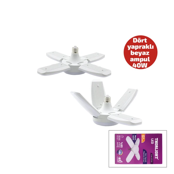 1+4 KOLLU - YAPRAKLI PERVANE MODELİ PAPATYA BEYAZ LED LAMBA AMPUL 40W - E27 P-6040B (2818) ürün görseli 1