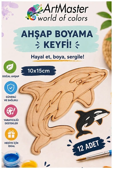 Ahşap Boyama Balina 12 Adet 10x15cm Boyama Deniz Figürü Etkinlik Çoçuk Gelişim Motor Beceri Kreş Anasınıfı ürün görseli 1