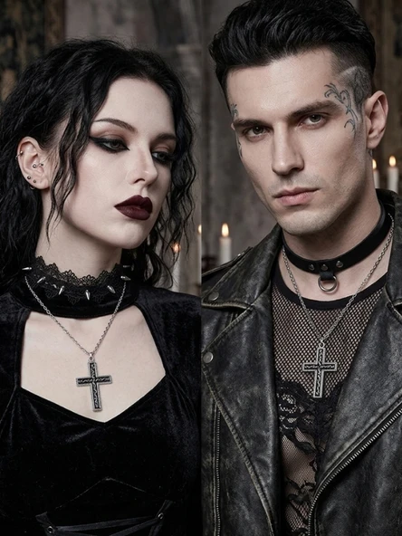 Unisex Haç Kolye Çelik Zincir  Minimal Cross Necklace ürün görseli 1