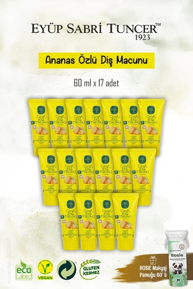 Doğal 17 Adet Ananas Özlü Çocuk Diş Macunu 60 ml, Rosie Hediye ürün görseli 1