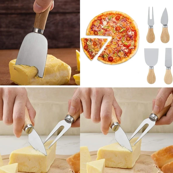 CHEESE KNİFE SET 4PCS PEYNİR BIÇAK SETİ AHŞAP BAMBU SAPLI (2818) - Resim 2