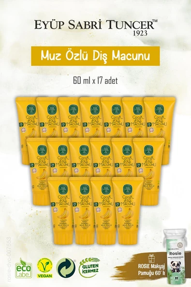 Doğal Muz Özlü Çocuk Diş Macunu 17 Adet 60 ml, Rosie Hediye ürün görseli 1
