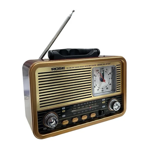 Rose SP-607 USB-SD-FM-Bluetooth Destekli Şarjlı Nostaljik Retro Radyo ürün görseli 1